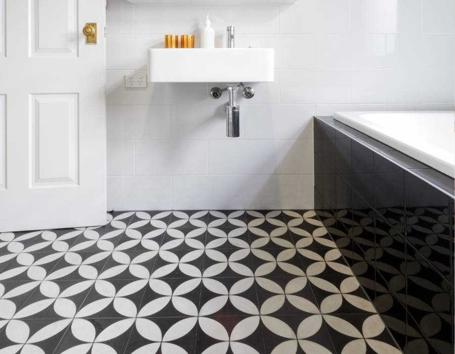 stenciled bathroom floor